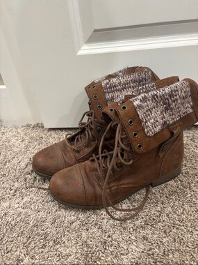 Mossimo Supply Co. Brown Lace-Up Combat Boots with Knit Cuff
